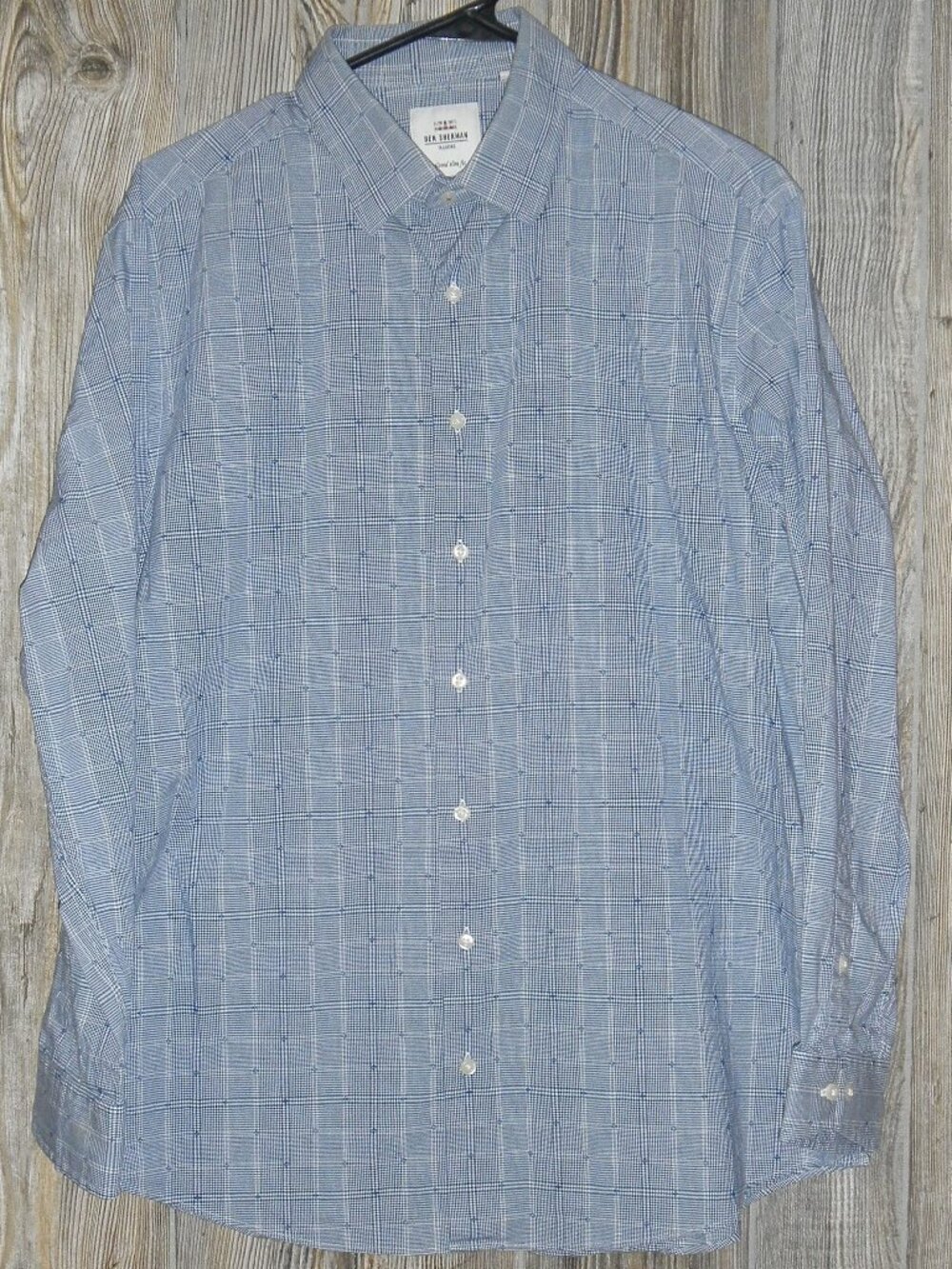 Ben Sherman Shirt Mens 16 1-2 32-33 Tailored Slim Fit Dress Blue Plaid Long Slv